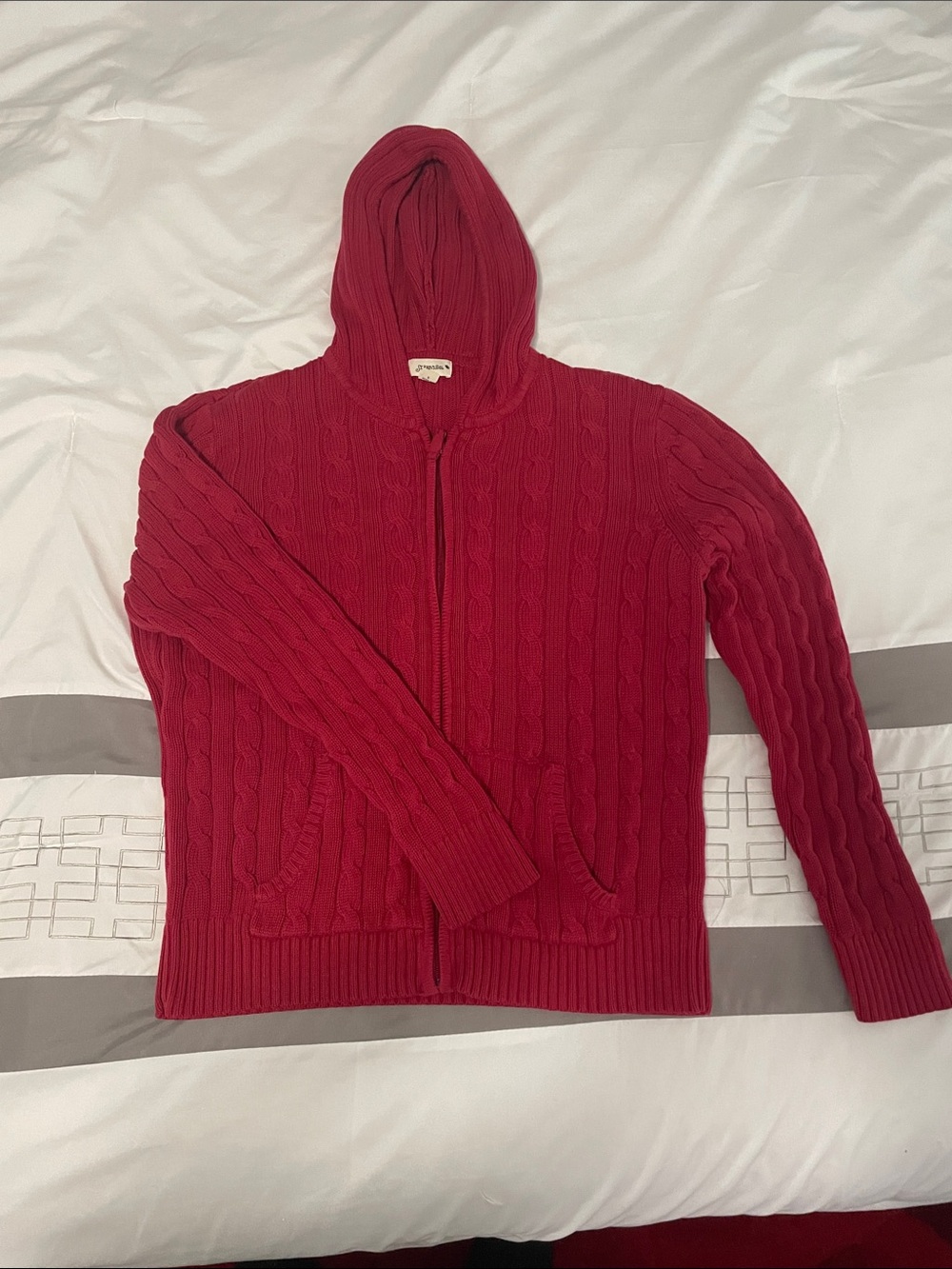 St. John's Bay Red Cable-Knit Hooded Zip Cardigan